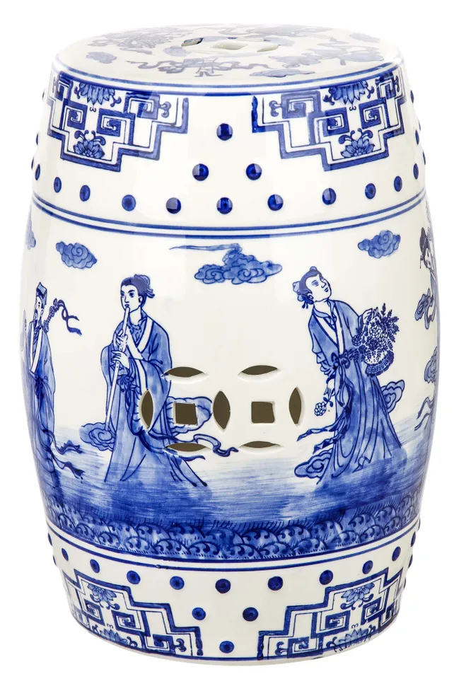 Ocean Jewel Chinoiserie Garden Stool - Blue