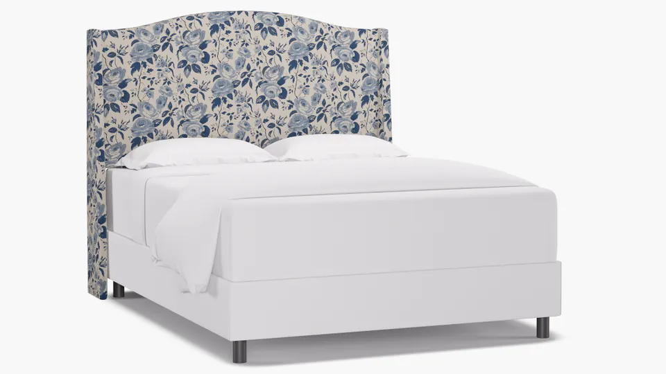 Classic Wingback Headboard, Delft Chintz, Queen