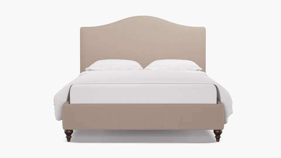 Camelback Bed, Husk Everyday Linen, Espresso Traditional Turned Leg, King
