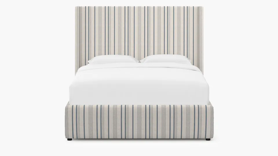 Modern Wingback Bed, Blue Market Stripe, King
