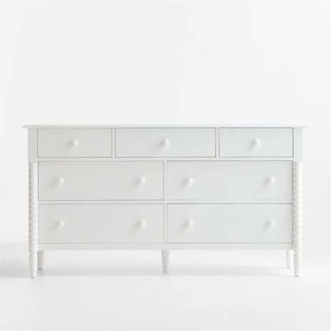 Jenny Lind 62" White Wood Extra Wide 7-Drawer Kids Dresser