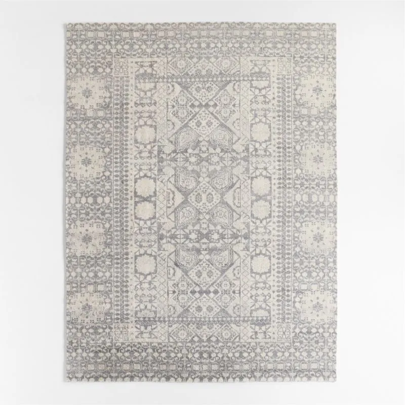 Sardinia Wool Performance Blend Traditional Grey Handknotted Area Rug 9'x12'