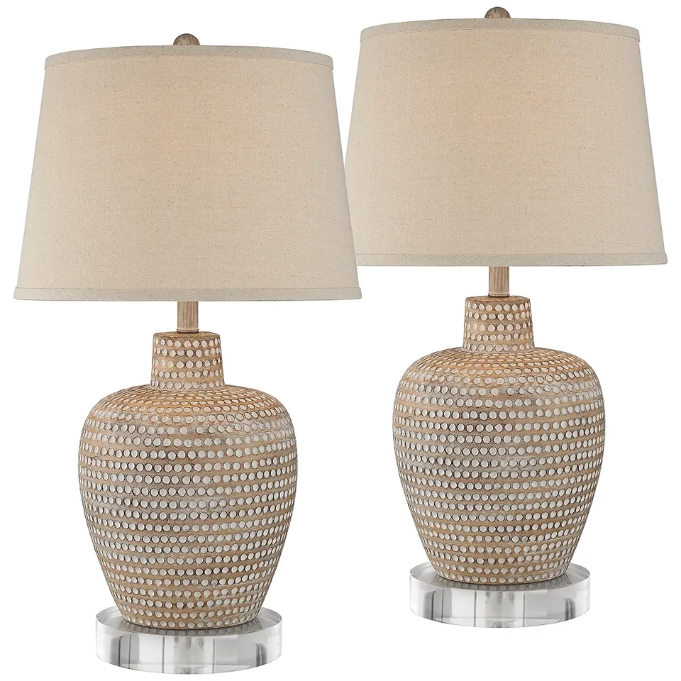 Glenn Dapp Beige Pot Table Lamps With 8" Round Risers