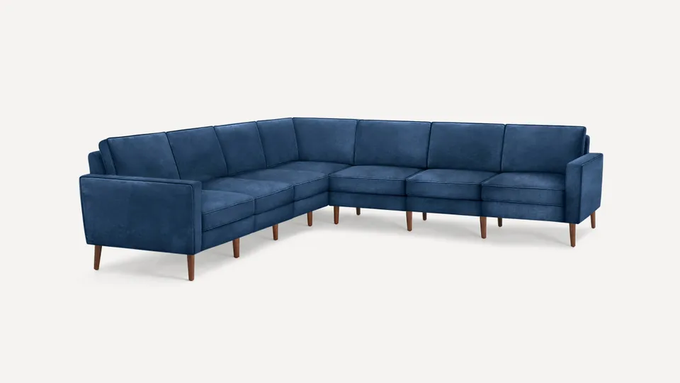 Nomad Velvet 7-Seat Corner Sectional - Midnight - Performance Velvet / Walnut - Wood
