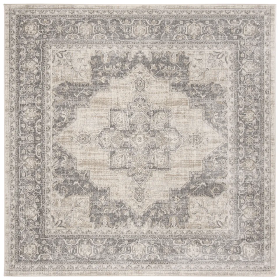 Arlo Home Woven Area Rug, BNT865B, Cream/Grey,  6' 7" X 6' 7" Square