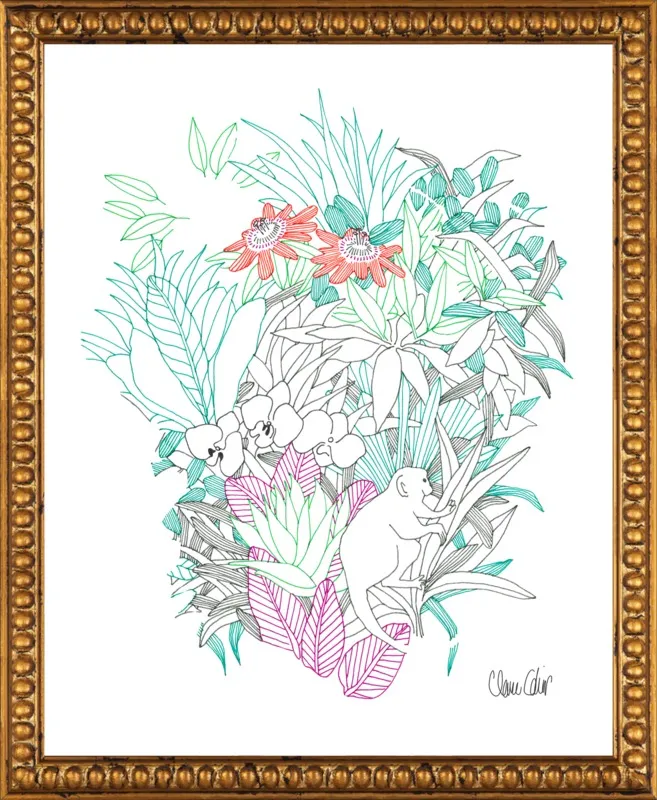 Passionflowers, orchids and the squirrel monkey  by Claire Colin for Artfully Walls