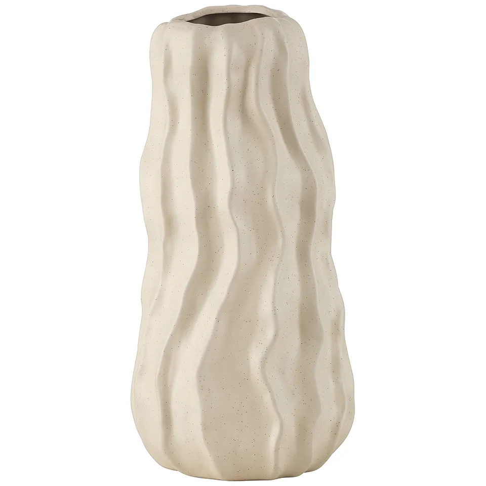 Caldera 13" High White Rippled Ceramic Vase