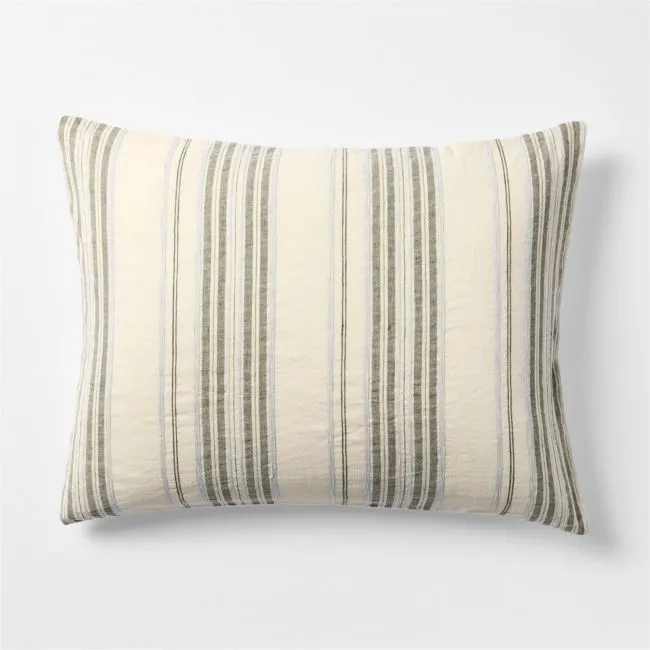 Raised Stripe Organic Cotton Linen Shadow Sage Green and Mist Blue Standard Bed Pillow Sham