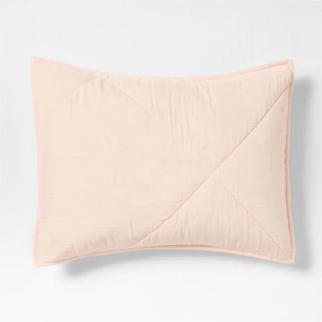 Supersoft Pale Pink Quilted Organic Cotton Gauze Kids Pillow Sham
