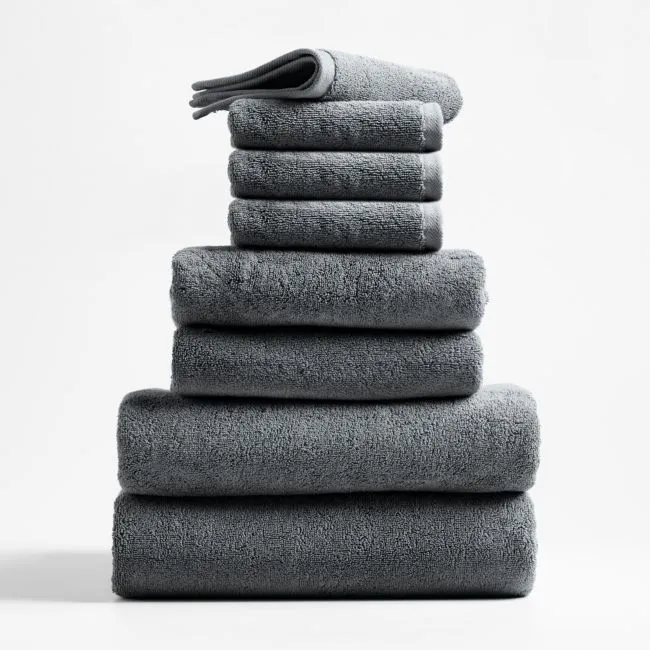 Classic Organic Turkish Cotton Slate Grey Bath Towels, Set of 8