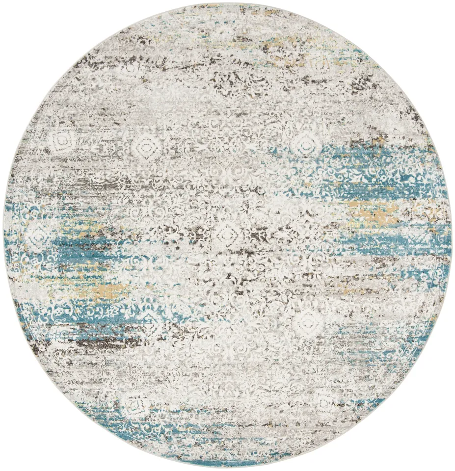 Arlo Home Woven Area Rug, ARA183B, Blue/Cream,  6' 5" X 6' 5" Round