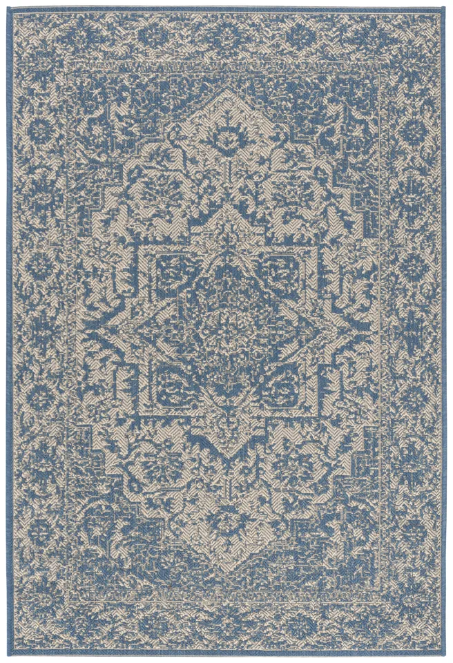 Arlo Home Indoor/Outdoor Woven Area Rug, LND139N, Cream/Blue,  4' X 6'