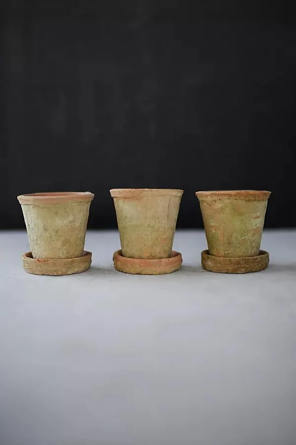 Earth Fired Clay Herb Pot + Saucer, Set of 3