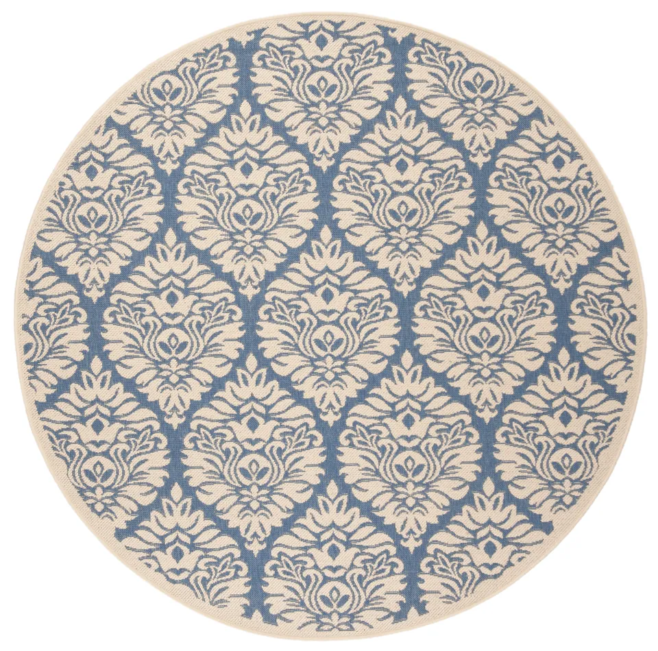 Arlo Home Indoor/Outdoor Woven Area Rug, LND135M, Blue/Cream,  6' 7" X 6' 7" Round