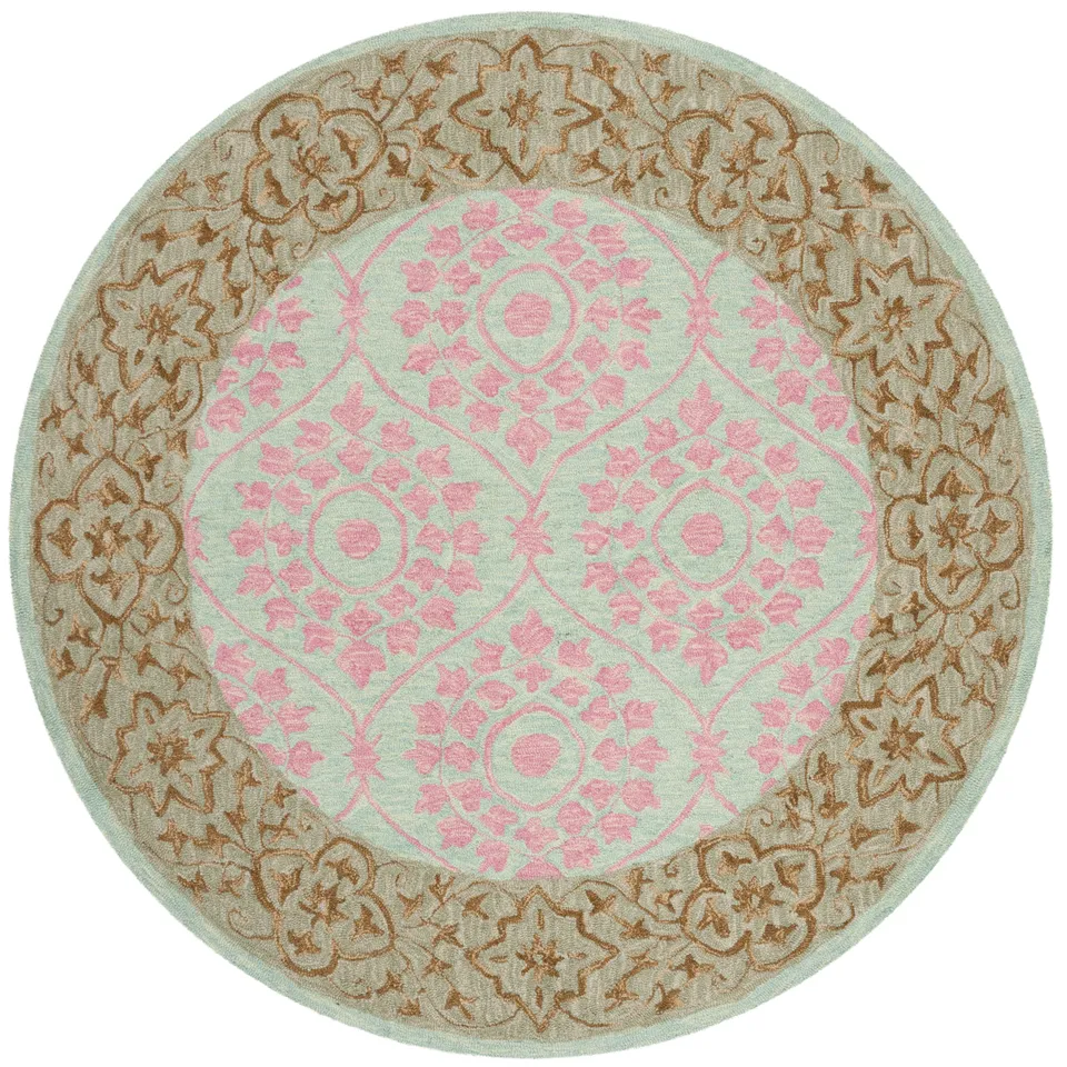 Arlo Home Hand Hooked Area Rug, SZN103A, Taupe/Pink,  5' X 5' Round