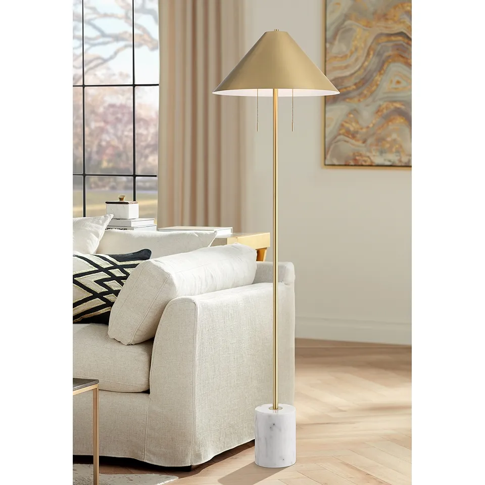 Possini Euro Scava 61 1/2" High Antique Brass and Marble Floor Lamp