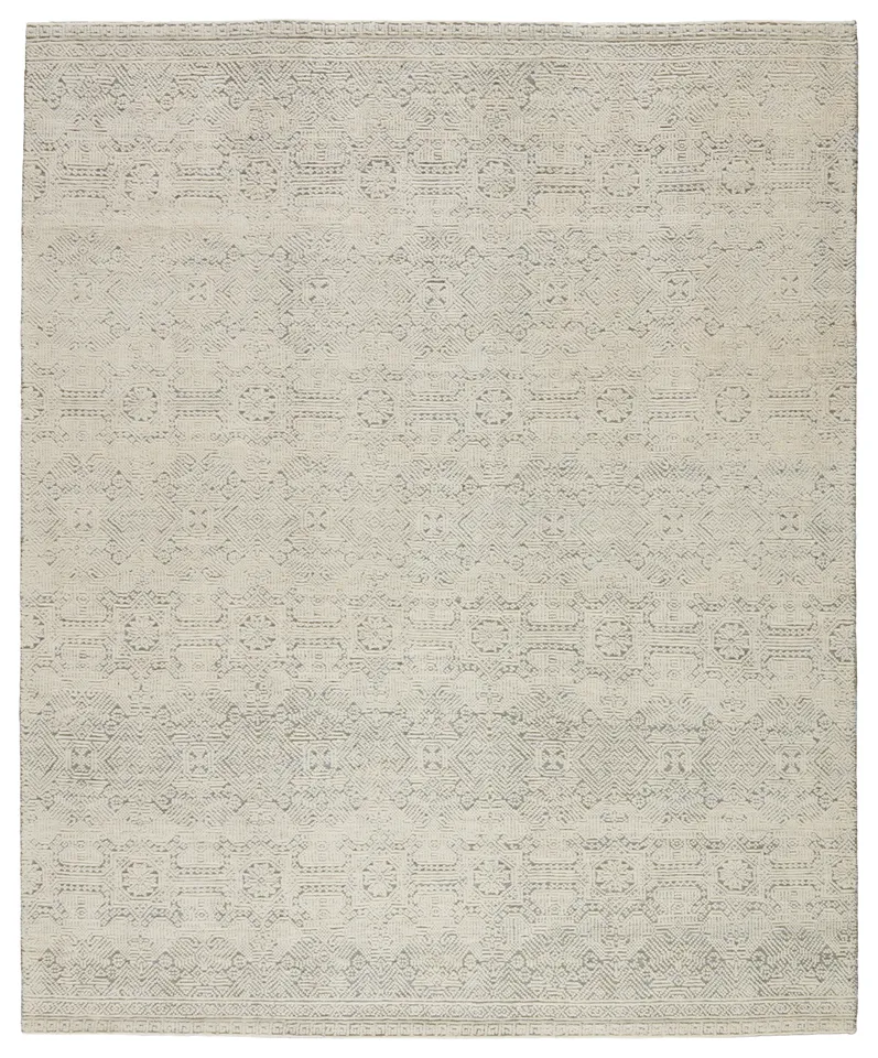 Parra Hand-Knotted Trellis Ivory/ Green Area Rug (6'X9')