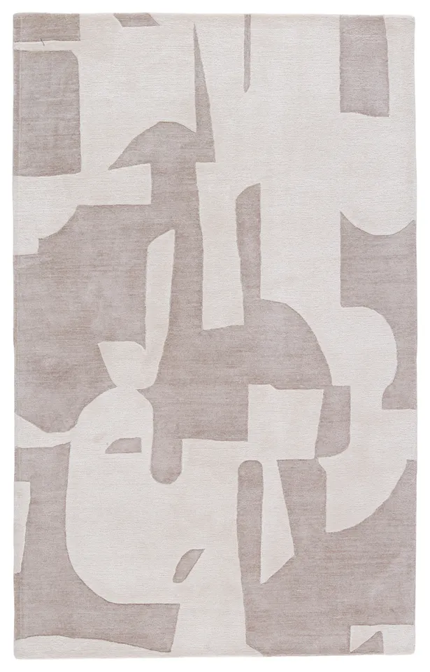 Noverre ANT02 Handmade Abstract Taupe and Cream Area Rug (12'x15')