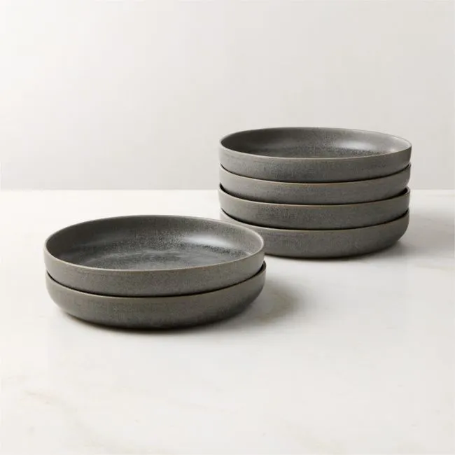 Drift Grey Pasta Bowls with Reactive Glaze Set of 6