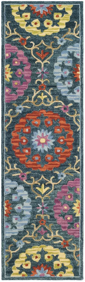 Arlo Home Hand Hooked Area Rug, SZN328A, Blue/Multi,  2' 3" X 8'