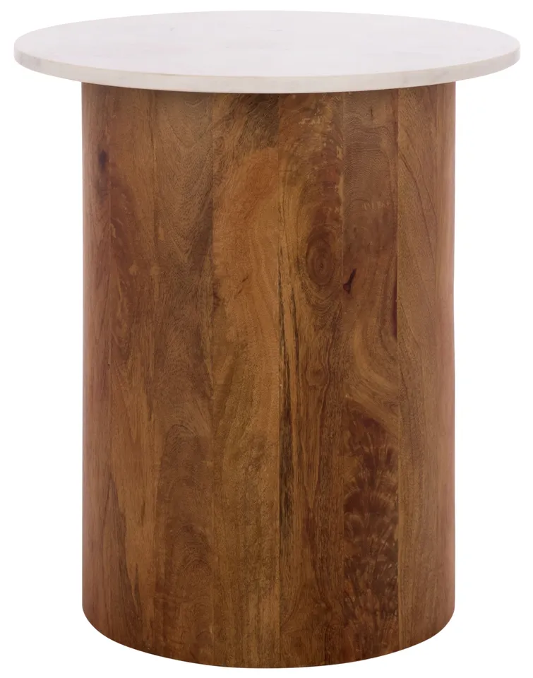 Kappie Round Accent Table - White / Natural