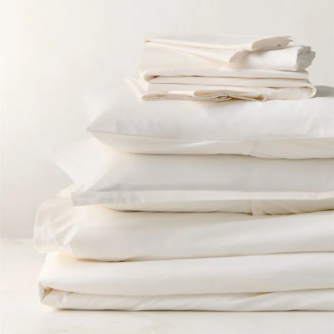 Premier Warm White Organic Cotton Percale 500 Thread Count Queen Bedding Set