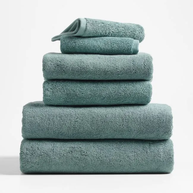 Classic Organic Turkish Cotton Ocean Blue Bath Towels, Set of 6