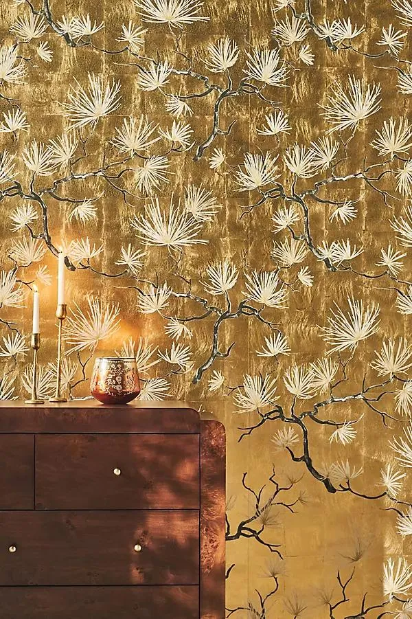 Bonsai Floral Gold Leaf Wallpaper
