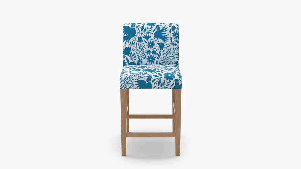 Signature Dining Counter Stool, Cerulean Frida, Natural Square Tapered Leg