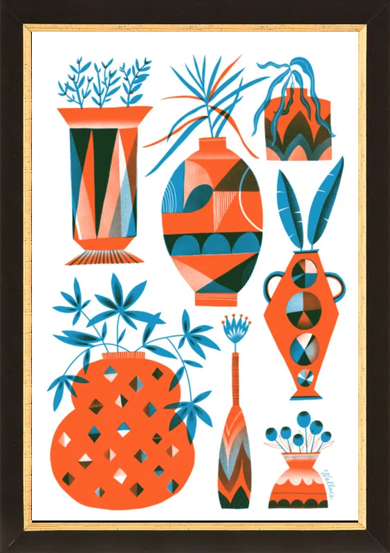Risograph Vases: vermillion and pacific by Erin Wallace for Artfully Walls