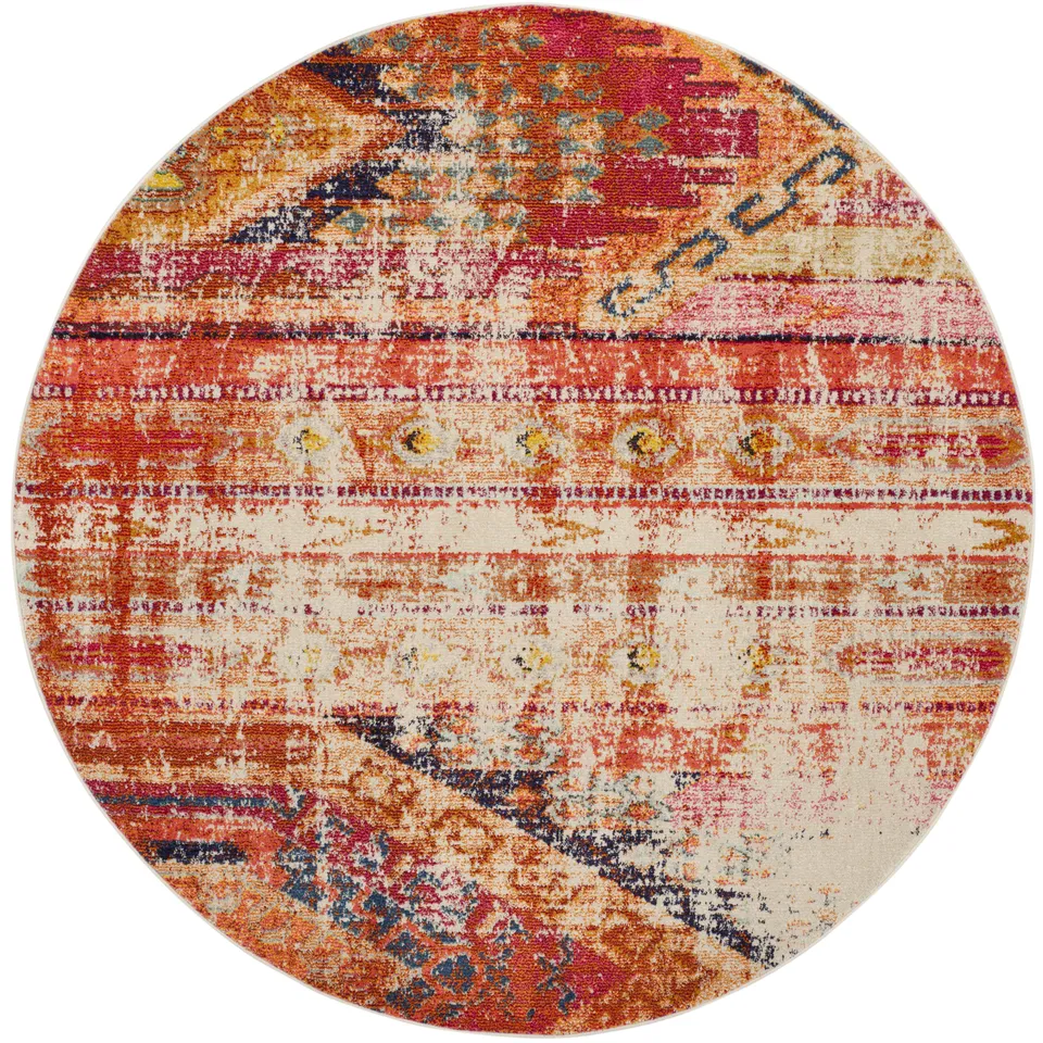 Arlo Home Woven Area Rug, MNC222H, Orange/Multi,  6' 7" X 6' 7" Round
