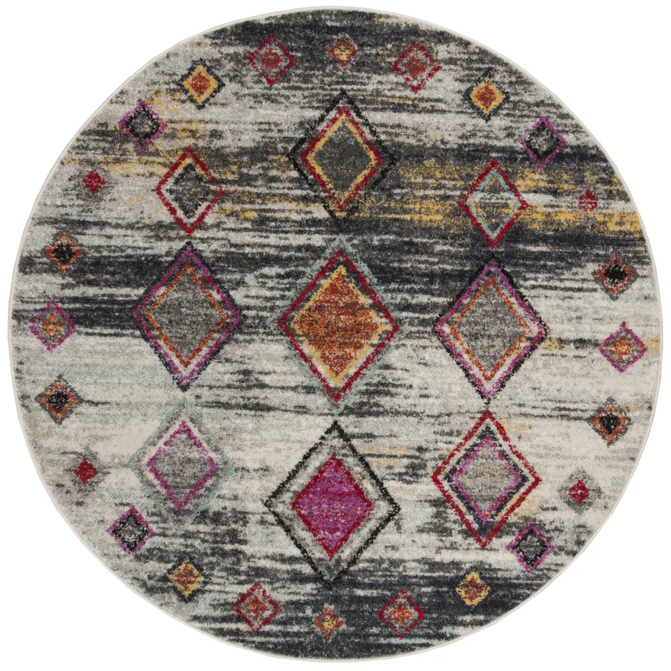 Arlo Home Woven Area Rug, ADR205F, Light Grey/Red,  6' X 6' Round