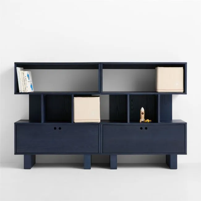Converse Set of 2 Vent Dyed Navy Blue Wood Kids Bookcase with Drawer