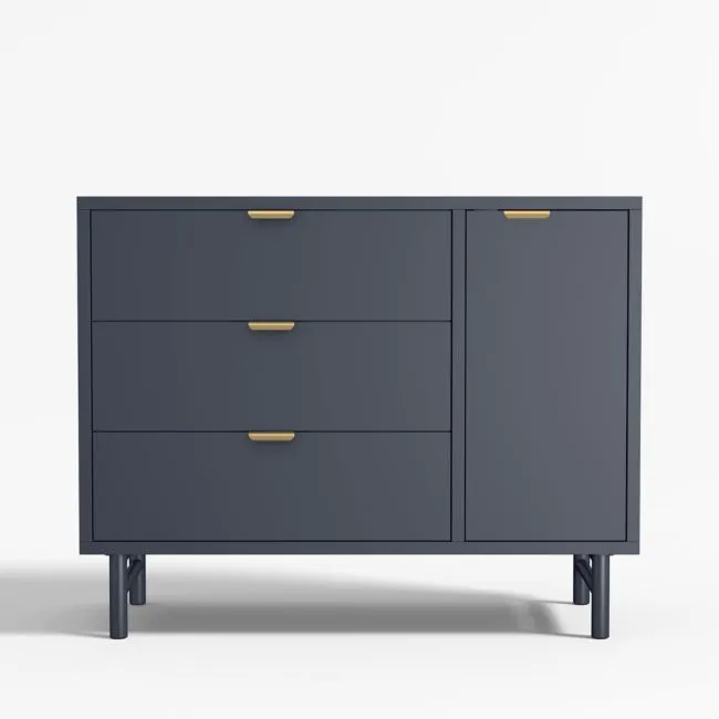 Classic 44" Navy Blue Wood 3-Drawer Kids Dresser with Door