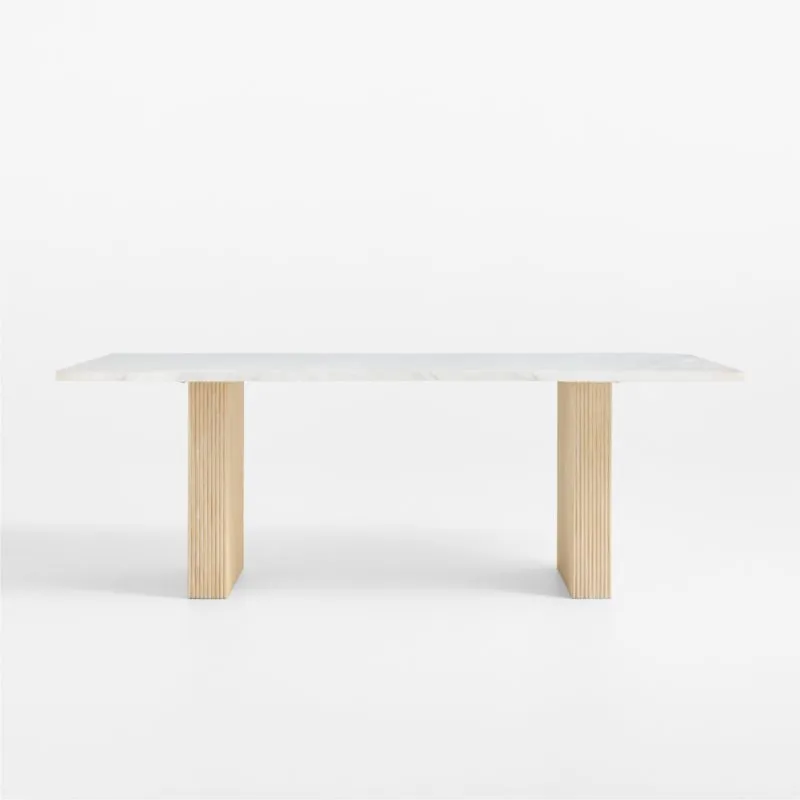 Portico 84" Marble and Natural Oak Rectangular Leg Dining Table