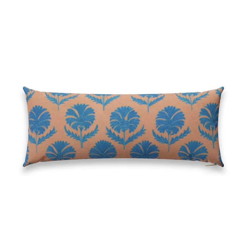 Turquoise Daisy Suzani Pillow by St. Frank | Blue | 40" W x 15" H | Linen