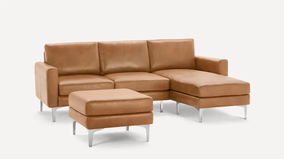 Nomad Leather Sectional with Ottoman - Camel - Top Grain Leather / Chrome - Metal / Block