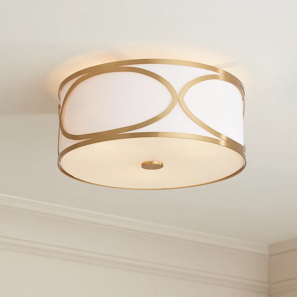 Possini Euro Whinn 15" Wide Warm Brass Drum Ceiling Light