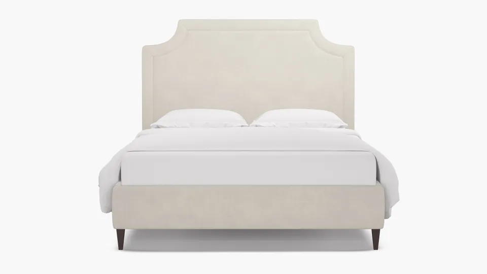Deco Bed, White Performance Velvet, Espresso Square Tapered Leg, Full