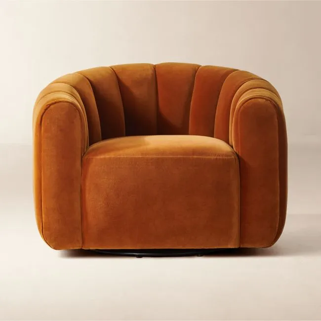 Fitz Channeled Russet Velvet Swivel Chair
