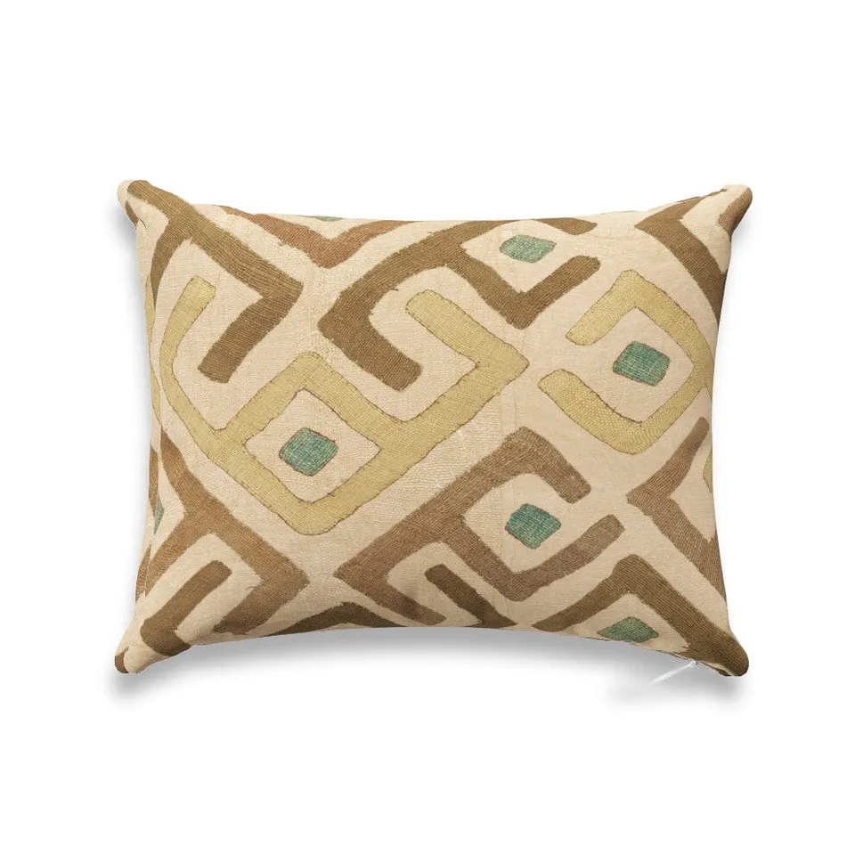 Sand Chevron Kuba Cloth Outdoor Pillow by St. Frank | 16" W x 12" H | Polyester