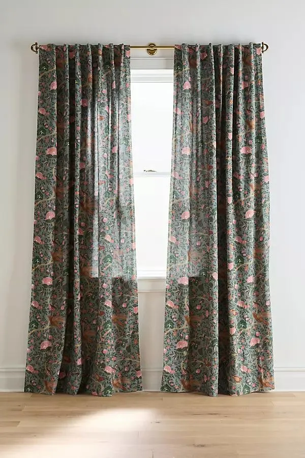 Wren Printed Woven Cotton Bird Curtain