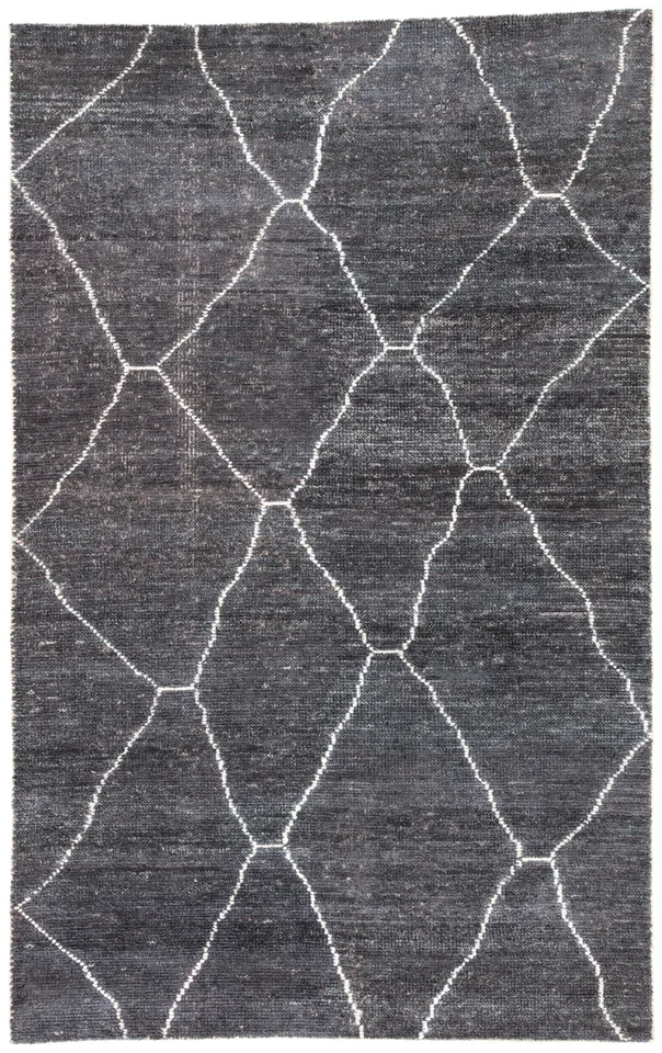 Carmine Handmade Geometric Dark Gray/ Blue Area Rug (5'X8')