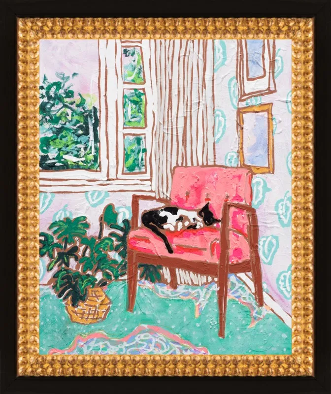 Cat Nap: Tuxedo Cat Napping in Mid-Century Chair by Lara Lee Meintjes for Artfully Walls