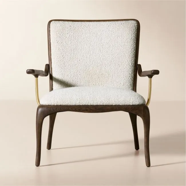 Colby White Boucle Accent Chair with Oak Frame Set of 2