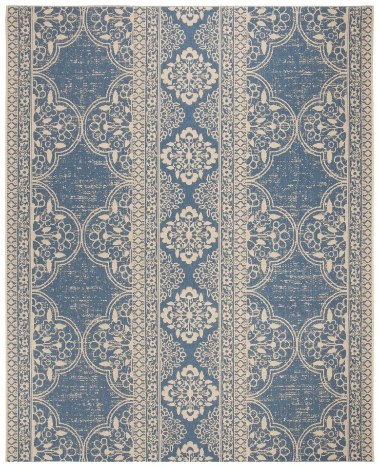 Arlo Home Indoor/Outdoor Woven Area Rug, LND174N, Cream/Blue,  8' X 10'
