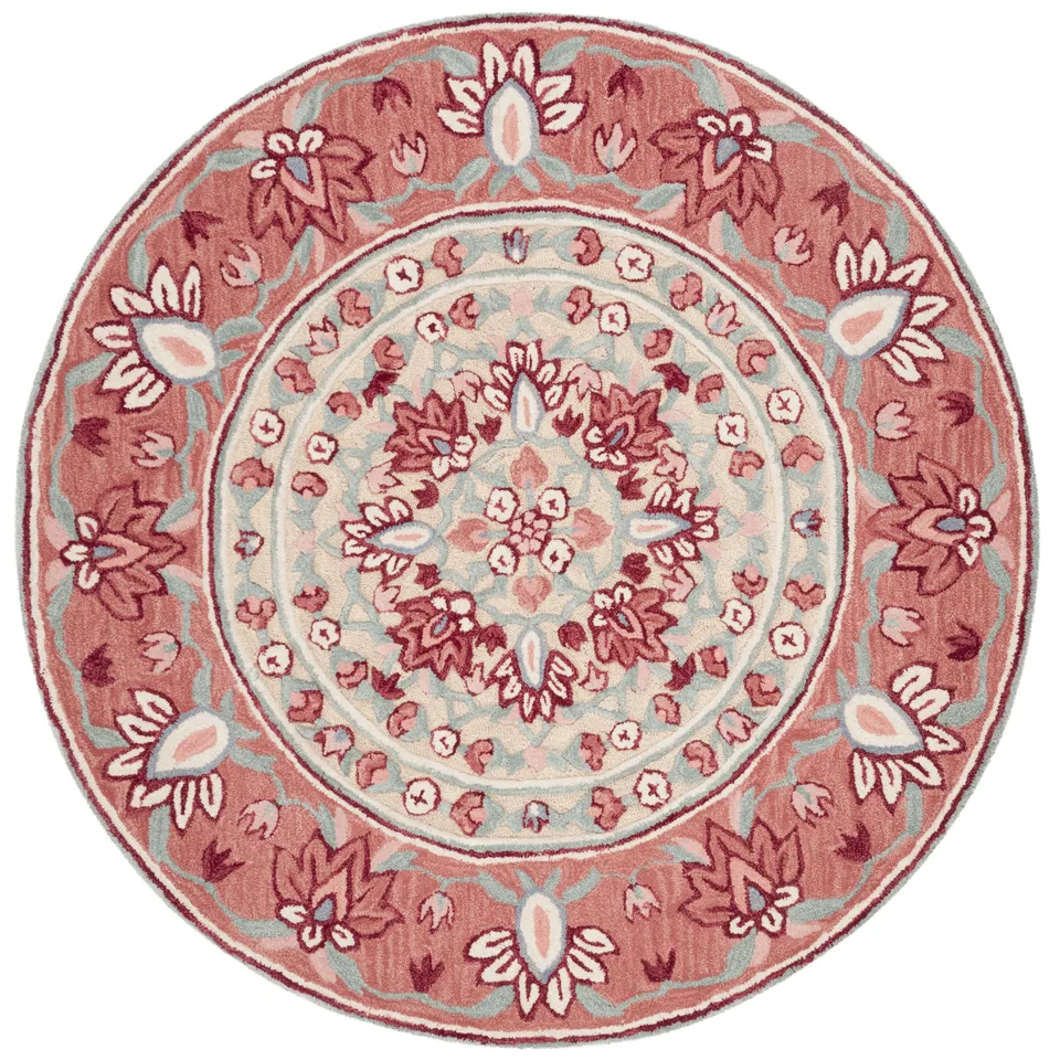 Arlo Home Hand Tufted Area Rug, BLG601Q, Red/Beige,  5' X 5' Round