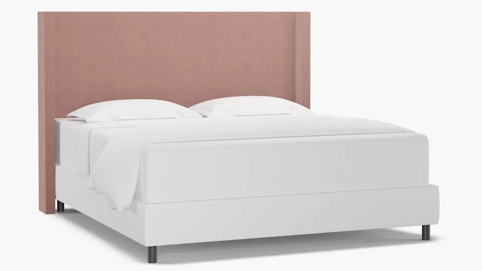 Modern Wingback Headboard, Blush Everyday Linen, King