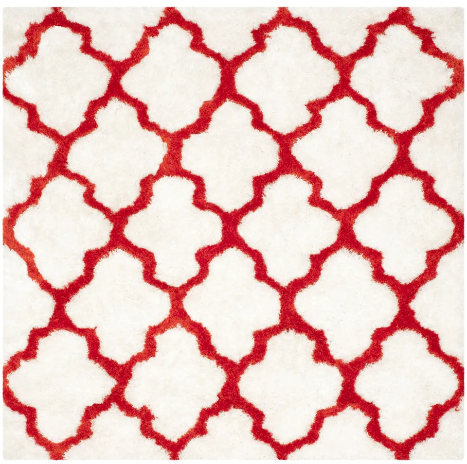 Arlo Home Hand Tufted Area Rug, BSG319E, Ivory/Rust,  5' X 5' Square