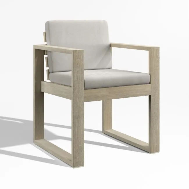 Mallorca Wood Outdoor Dining Armchair with Cast Silver Sunbrella ® Cushions